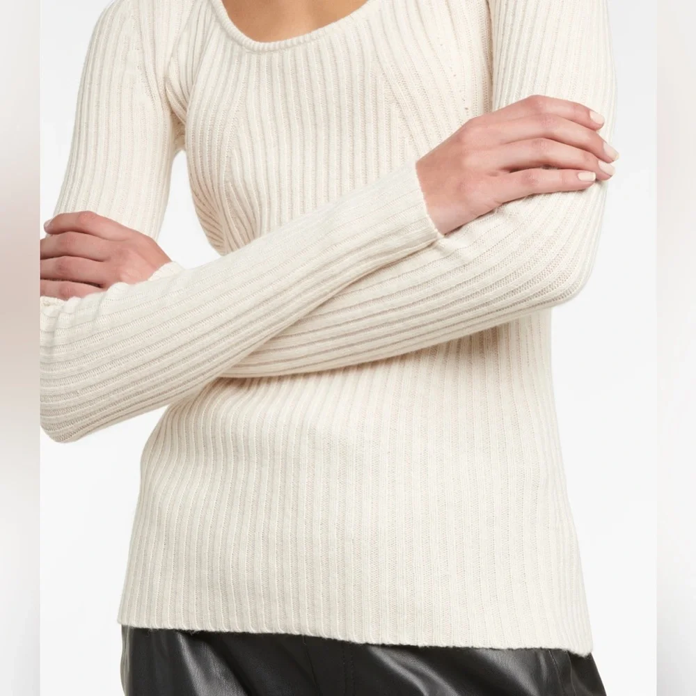 Proenza Schouler White Label Ribbed-Knit Sweater Cream Size L - Picture 6 of 11